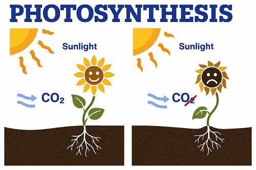 Diagram van Fotosynthese met en zonder CO2.